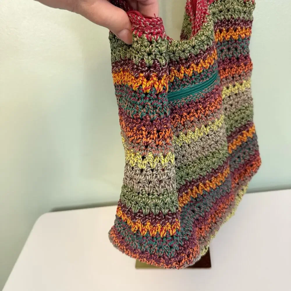 THE SAK Shoulder Bag Women Travel Tote Hobo Crochet Striped Shopper Beach Casual